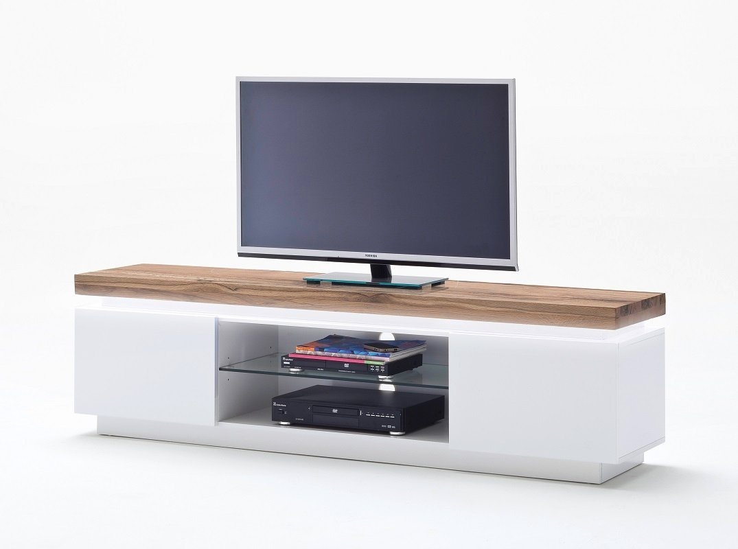 MCA furniture Lowboard TV-Lowboard Romina, weiß matt / Eiche massiv, inkl. LED Beleuchtung weiß