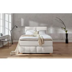Boxspringbett "Wehma", beige (natur), B:150cm L:213cm, Struktur fein (100% Polyester), GUIDO MARIA KRETSCHMER HOME & LIVING, Komplettbetten, Boxspringbett, inkl. Topper in 3 verschiedenen Matratzen, auch in Samtstoff