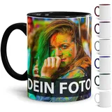 Tasse selbst individuell gestalten/Personalisierbar mit eigenem Foto bedrucken/Fototasse/Motivtasse/Werbetasse/Firmentasse mit Logo/Innen & Henkel Schwarz - XXL Druck