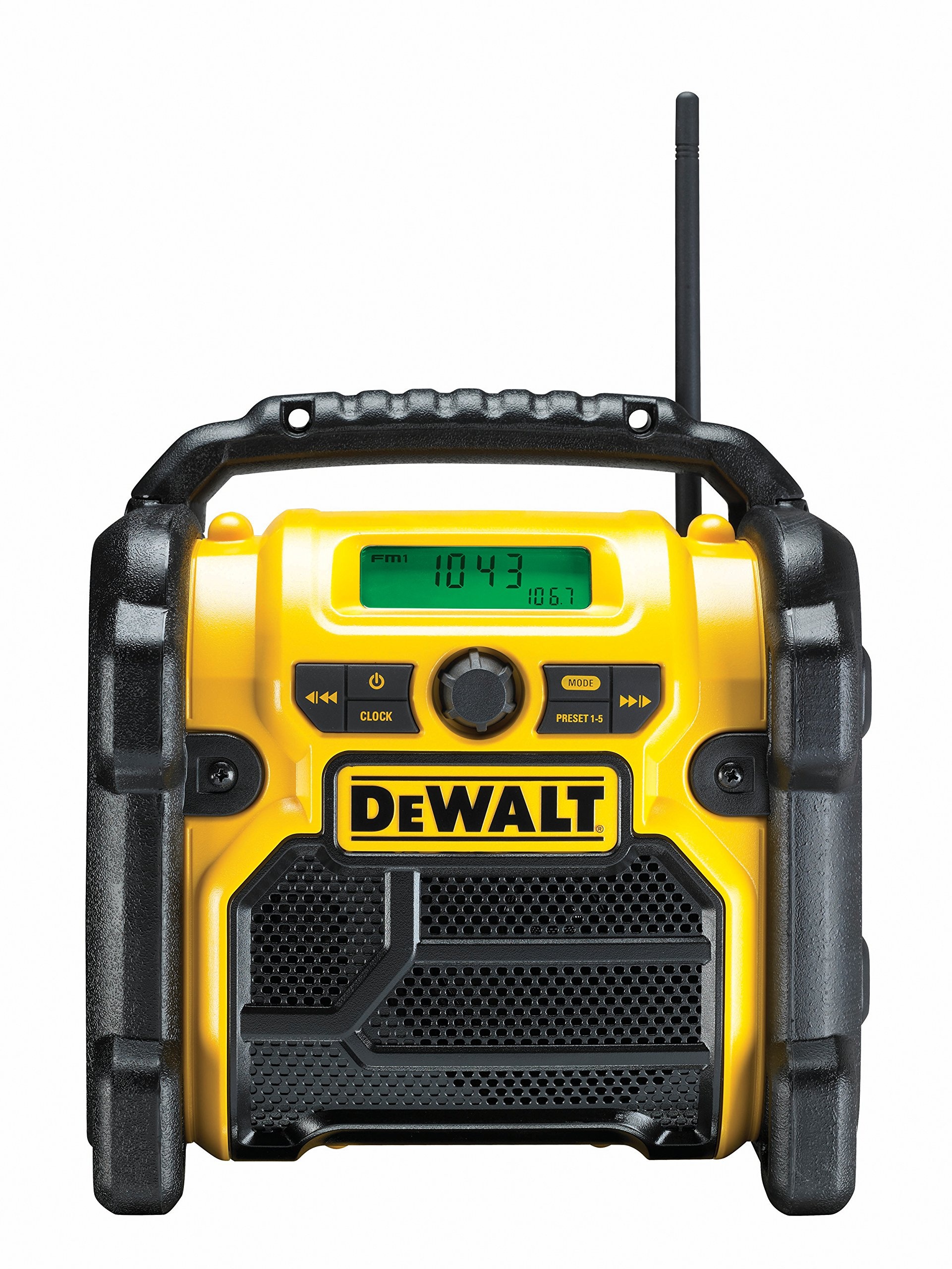DEWALT Baustellenradio DCR019 – 2in1 Akku Radio & Netz Radio mit AUX-Eingang, robustem Gehäuse, Kabelaufbewahrung, flexibler Antenne und Überrollbügel – Tragbares Radio zum Empfang analoger Signale