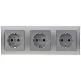 ChiliTec DELPHI Set 3 Steckdosen + 3-fach Rahmen 250V/ 16A, Steckanschluss, silber - Schwarz