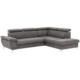 Mivano Livetastic Ecksofa Gisele / Eckcouch mit Schlaffunktion, Stauraum, Armteilfunktion und Kopfteilverstellung / 256 x 83 x 209 / Velours, Dunkelgrau