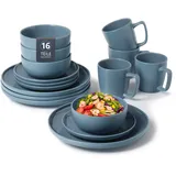 OTTO home Geschirr-Set "Tommik, außen matt, innen glänzend", blau, 16 Stk., Steinzeug, Geschirr-Sets, Geschirr-Set, spülmaschinenfest und mikrowellengeeignet