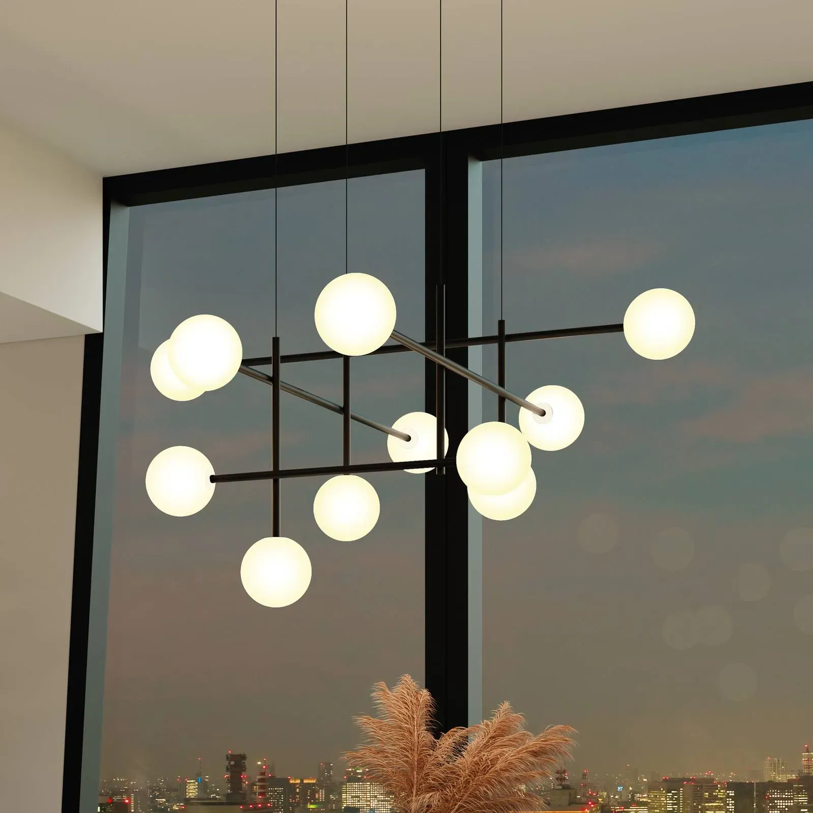 Mantra Iluminación Glas Hängelampe Cellar, dimmbar, schwarz, für Wohn- / Esszimmer, Metall, Pendelleuchte - 108.5 cm - 93 cm - 46 cm