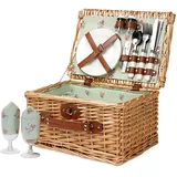 Wicker Picknickkorb für 2 Personen, Willow Hamper Basket Sets, handgefertigter Picknickkorb für 2 Personen mit Utensilienbesteck Perfekt für Picknick, Camping Flower