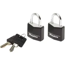Master Lock 9120EURTBLK 2-er Set Vorhängeschloss mit Schlüssel aus Aluminium mit Vinylabdeckung, Schwarz, 2 x 3,4 x 1,4 cm