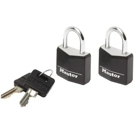 Master Lock 9120EURTBLK 2-er Set Vorhängeschloss mit Schlüssel aus Aluminium mit Vinylabdeckung, Schwarz, 2 x 3,4 x 1,4 cm