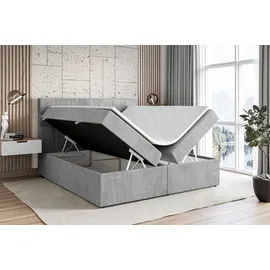 altdecor Boxspringbett mit Matratze und Lattenrost - BERO -Z KING - 160x200 cm - Grau Monolith - Topper, Fußteil, Polsterbett mit Bettkasten, Bett... - Hellgrau