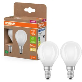 Osram LED Superstar Classic LED-Lampe P 40 in klassischer Miniballform aus gefrostetem Glas, 2.2 W, 470 lm, E14 Fassung, warmweißes Licht mit 2700 K, EEK A, 45 mm Durchmesser, 2er-Pack