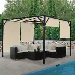 Mendler Pergola Baia, Garten Pavillon Terrassenüberdachung, stabiles 6cm-Stahl-Gestell + Schiebedach ~ 4x4m
