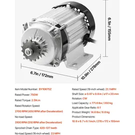 Vevor 750 W elektrischer bürstenloser Gleichstrommotor-Bausatz, Bürstenloser Elektromotor – 48 V 2700 U/min Motor mit verbessertem Drehzahlregler für Go Karts E-Bike Motorrad