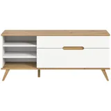 inn.furn Tv-Lowboard, Weiß, Eiche, 140 cm mit Soft-Close-Funktion Hygge