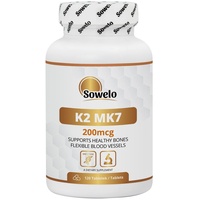 Sowelo Vitamin K2 MK7 I 200 mcg I Nahrungsergänzungsmittel I Schützt das Kreislaufsystem vor Krankheiten I Stärkt das Skelettsystem I 120 Tabletten
