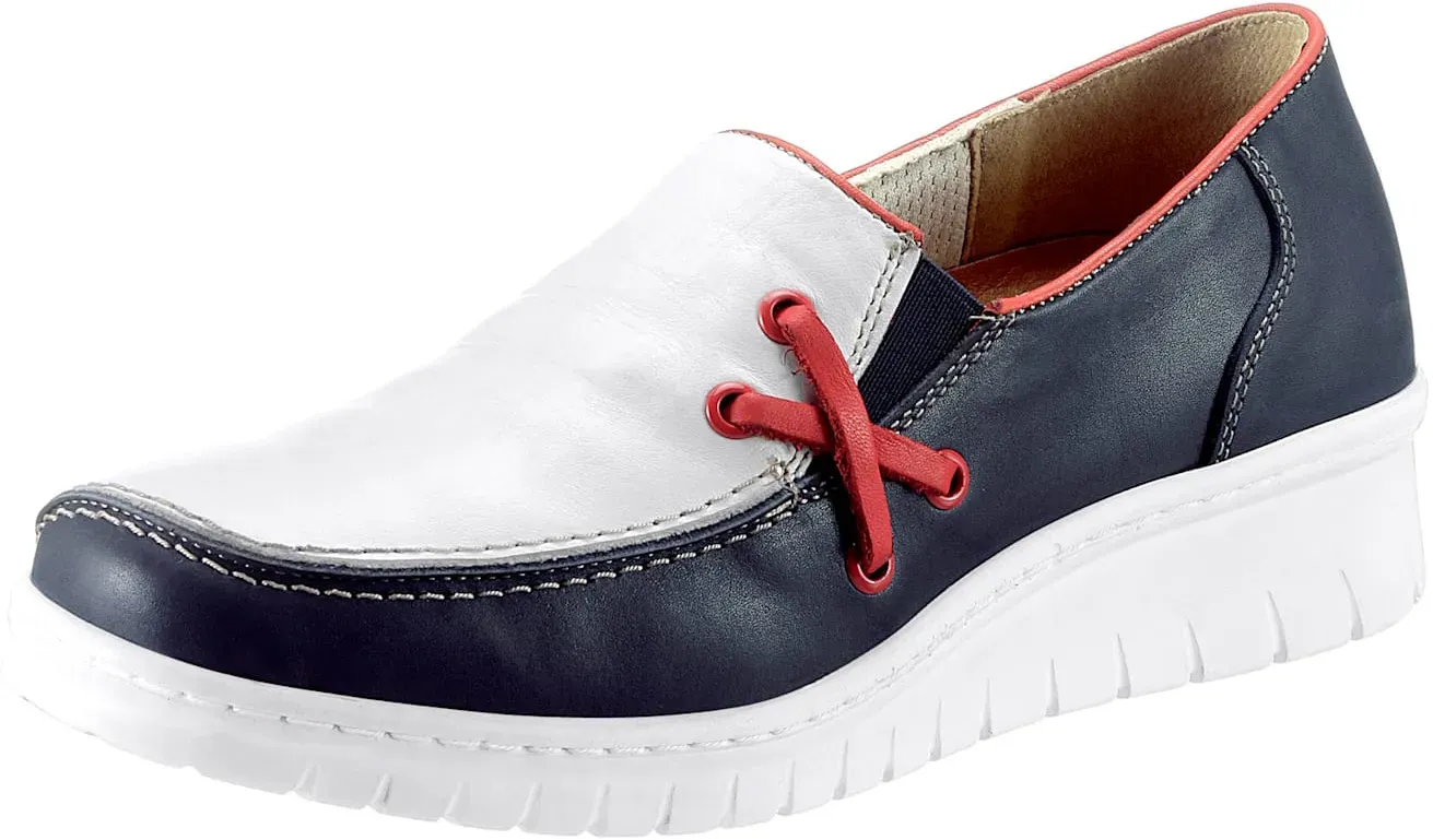 Slipper LORETTA, Damen, Gr. 41, blau (marine), Leder, Schuhe Slipper
