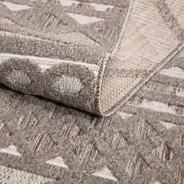 Carpet City In-& Outdoor Teppich - Quadratisch 150x150 cm - für Innen-& Außenbereich - Wetterfest Balkon-Teppich, Terrasse, Flur, Küche - Wohnzimmer-Teppiche - Hochtief/ 3D-Effekt - Ethno-Look in Braun