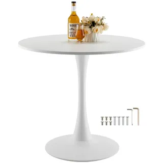 Vevor runder Esstisch Küchentisch Holztisch (80 cm / 113,4 kg belastbar) für 2–4 Personen, moderne Bürotische mit Säulenfuß im Tulpendesign, für Küche zu Hause Wohnzimmer, Weiß