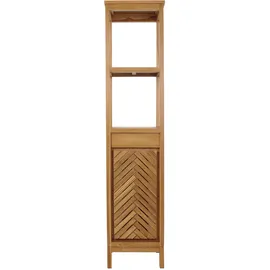 Mendler Teak-Hochschrank HWC-M74, Badschrank, 1 Tür 4 Fächer, hochwertiges B-Grade-Teak (Kernholz, 20-30 Jahre) 181x40x35cm