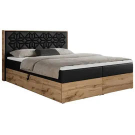 MKS Meble Boxspringbett 160x200 mit Bettkasten, Polsterbett 160x200 mit Matratze H3, Boxspringbett 160x200 mit Kopfteil, Boxspringbett mit Massivholz - Nessi... - Schwarz