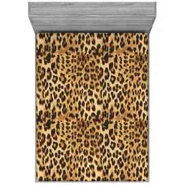 ABAKUHAUS Spannbettlaken Polyester 160 x 200 cm Braun Leopard-Druck