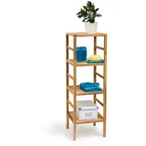 Relaxdays Badregal Holz, 3-5 Ablagen, Standregal aus Walnuss Massivholz skandinavischer Stil, braun