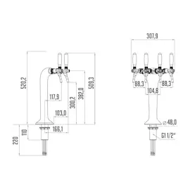 ich-zapfe Schanksäule Chrom 4-leitig, elegant, `Topp-Qualität!`