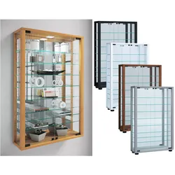 VCM Glasvitrine hängend   Vitrine Glas mit ESG-Sicherheitsglas   Maße ca. . H. 91 x B. 59 x T. 18 cm  Hängevitrine Glas   Modern und platzsparend   Vitrine Glas - Vitrosa Mini Spiegel