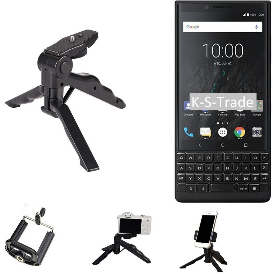 K-S-Trade für Blackberry KEY2 (Dual-SIM) Smartphone-Halterung, (Stativ Tisch-Ständer Dreibein Handy-Stativ Ständer Mini-Stativ) schwarz