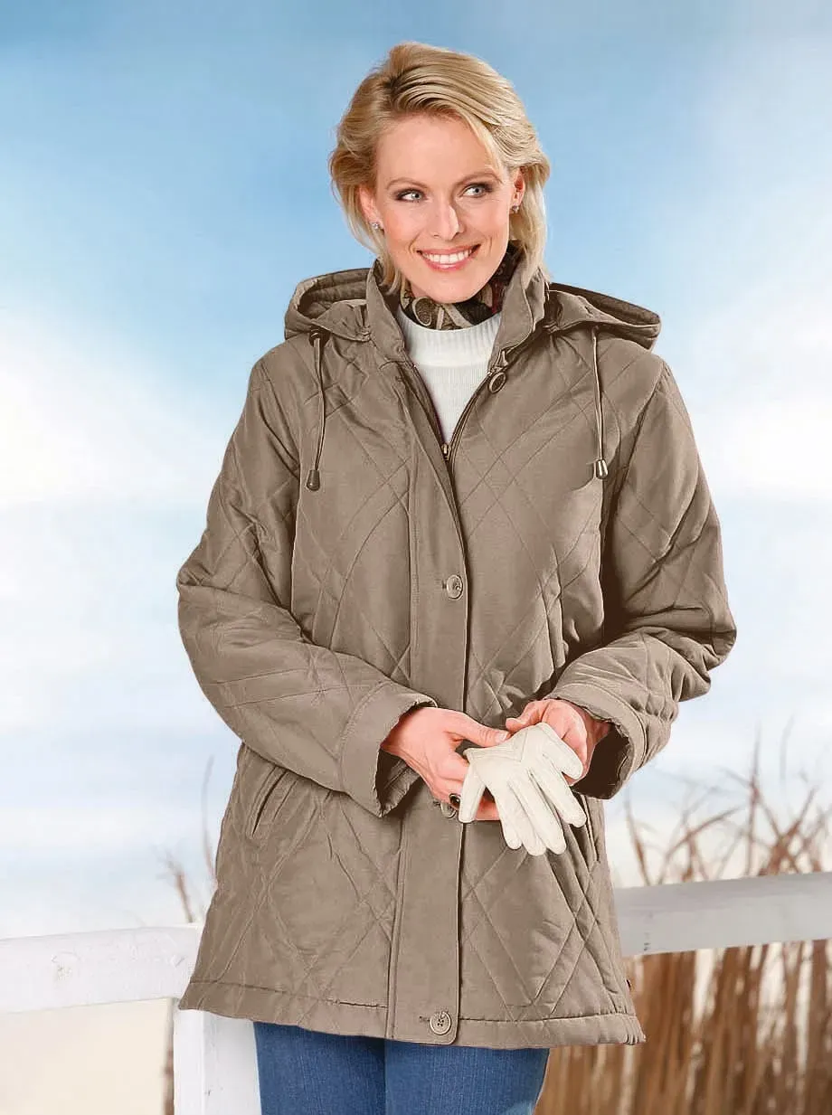 Outdoorjacke CLASSIC BASICS, Damen, Gr. 38, grau (taupe), 100% Polyester, unifarben, figurumspielend, Jacken Outdoorjacke