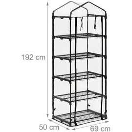 Relaxdays Gewächshaus Balkon Kunststoff Schwarz Transparent 5 Ebenen 0,69 m2