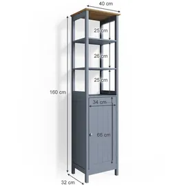 Vicco Bianco Hochschrank 40 x 160 cm Grau Holz