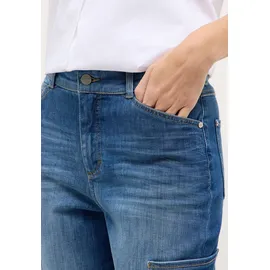 Angels Cargojeans "Liberta Cargo", Damen, Gr. 40, Länge 27, blau (mid blau used), Denim/Jeans, Obermaterial: 91% Baumwolle, 6% Polyester, 3% Elasthan, relaxed fit, Jeans, mit Umschlagsaum und Used-Effekten