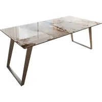 DeLife Esstisch Edge 200x100 Keramik Minas Melange Weiß-Beige Edelstahl