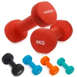 NORDFIT Neopren-beschichtete Gusseisen-Hanteln für Heimübungen, Pilates, Fitnessstudio, Cardio, Krafttrainingsgeräte für Männer, Frauen und Kinder, Hantel-Set in 1 kg, 2 kg, 3 kg, 4 kg, 5 kg