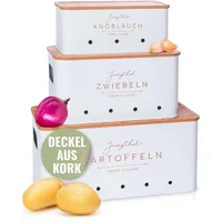 JUNGTHAL Kartoffel Aufbewahrungsbox | 3er Set | Aufbewahrung für Kartoffeln, Zwiebeln & Knoblauch | Zwiebeltopf, Kartoffelbox, Kartoffelkiste | Weiss