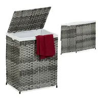 Relaxdays Wäschekorb mit Deckel, Rattan-Optik, 90 l, HBT: 60x46x34 cm, Wäschebehälter geflochten, grau/beige