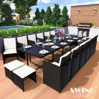 Swing&Harmonie Poly Rattan Sitzgruppe Esstisch Lounge Gartenmöbel Sitzgarnitur Set + 12x Stühle + 4x Hocker - schwarz