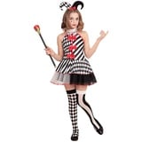 NET TOYS Harlekin Clown Kostüm für Mädchen - 140, 8-10 Jahre - Hübsche Kinder-Verkleidung Pierrot Kleid mit Hut - EIN Highlight für Kostümfest & Kinder-Karneval