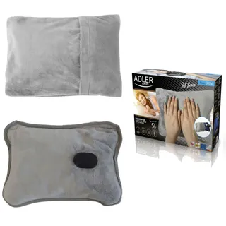 Adler AD 7427 Elektrische Wärmflasche – 360 W, Weiche Fleecehülle, Heizt in 15 Minuten auf, Bis 5 Stunden Wärme, Max. 70°C, Ideale Lösung bei Muskelschmerzen und Erkältungen – Grau