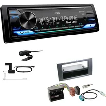 EHO JVC KD-X482DBT 1-DIN Autoradio Media Receiver Digitalradio DAB+ Bluetooth Amazon Alexa USB Einbauset passend für Ford Fiesta V Facelift 2005-2008 dunkelsilber/anthrazit