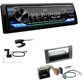 EHO JVC KD-X482DBT 1-DIN Autoradio Media Receiver Digitalradio DAB+ Bluetooth Amazon Alexa USB Einbauset passend für Ford Fiesta V Facelift 2005-2008 dunkelsilber/anthrazit