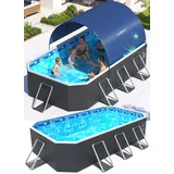 Luxfero Rectangular Frame Pool mit Dach, Faltbarer Aufstellpool Rechteckig, Verdickung Schwimmbecken mit Schatten, Schnelle Installation Gartenpool, Faltbarer Außen-Swimmingpool, 228 x 127 x 50 cm