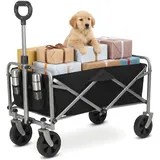 HOBBYZOO Bollerwagen Faltbar, 600D Oxford-Stoff, Handwagen 100 kg Tragkraft - für Camping, Einkäufe, Outdoor & Freizeit, 74,5 x 45 x 85 cm, Schwarz