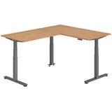 bümö Eckschreibtisch Nussbaum, graphit Holzwerkstoff, Nachbildung,Nussbaum, Rechteckig, 160x74x200 cm FSC Mix, Arbeitszimmer, Schreibtische, Eckschreibtische