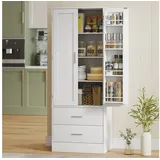 HOMCOM Küchenbuffet verstellbare Regale, 2 Schublade (Hochschrank, 1-St., Buffetschrank) für Küche, Esszimmer, Weiß weiß