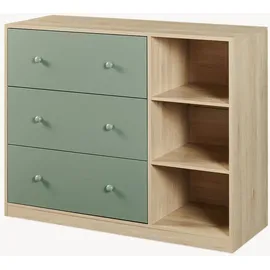 [en.casa] Wickelkommode Beldinupp mit abnehmbarer Wickelaufsatz 93 x 110 x 55 cm Eicheoptik / Grün