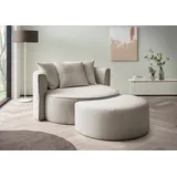 LeGer Home by Lena Gercke XXL-Sessel "ISALIE, Rundsessel mit Hocker, Lesesessel, Loveseat, Big-Sessel", grau (taupe), B:153cm H:98cm T:208cm, LEGER HOME BY LENA GERCKE, Sessel, XXL-Sessel, trendige Stoffe, 3 Zierkissen, große Sitzfläche, Cord, Samt, Bouclé