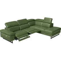 Egoitaliano Ecksofa "Candice, elegant, edel und bequem, erstklassiger Sitzkomfort, L-Form", grün (sprite), B:278cm H:100cm T:221cm, Leder »CAREZZA« (Rindsleder). Halbnarbiges Naturleder mit einer Dicke von 1, 2-1, 4 mm.