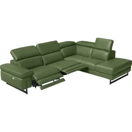 Egoitaliano Ecksofa "Candice, elegant, edel und bequem, erstklassiger Sitzkomfort, L-Form", grün (sprite), B:278cm H:100cm T:221cm, Leder »CAREZZA« (Rindsleder). Halbnarbiges Naturleder mit einer Dicke von 1, 2-1, 4 mm.
