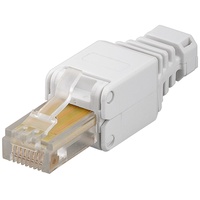 goobay RJ45 CAT 5e UTP ungeschirmt - Netzwerkanschluss / Ethernet Stecker mit farblich makierten Kabelkontakten / Selbstmontage ohne Werkzeug AWG, 24-26, Weiß