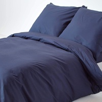 Homescapes 3-teiliges Perkal-Bettwäsche-Set dunkelblau aus 100% ägyptischer Baumwolle, 1 Bettbezug 240x220 cm & 2 Kissenbezüge 80x80 cm
